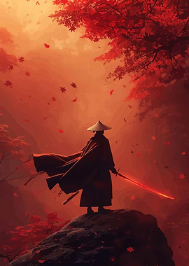 Samurai in Autumn Landscape