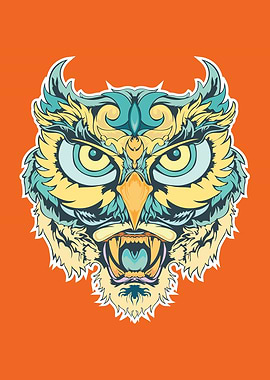 Stylized Owl-Tiger Hybrid Illustration