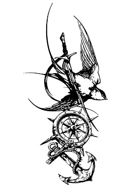 Nautical Tattoo Design with Bird and Sword