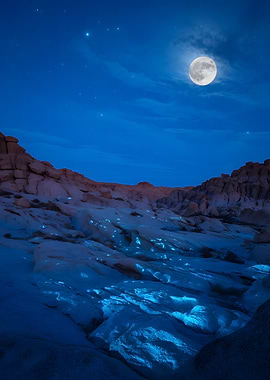 Desert Landscape with Bioluminescence and Moonlight