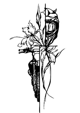 Motorcycle and Flowers Black and White Art
