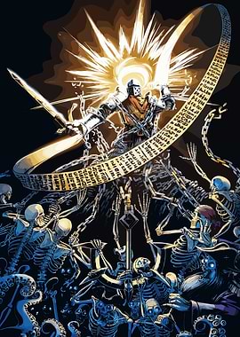 Knight, Skeletons, and Ancient Scroll Comic Art