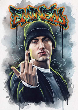 Eminem Portrait with Graffiti Style Text