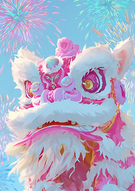 Pink and White Lion Dance Celebration