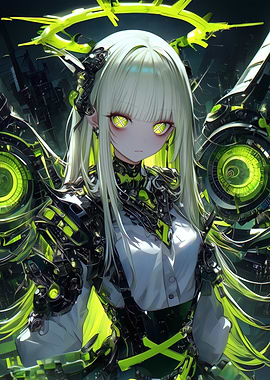 Anime Girl with Cyberpunk Green Accents