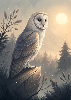 Barn Owl in Forest Landscape