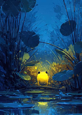 Glowing Frog in a Blue Pond