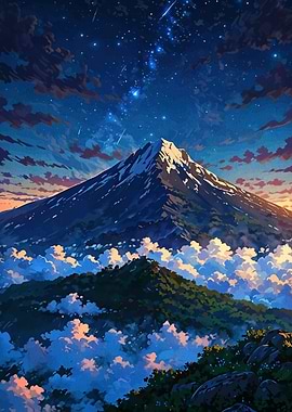 Mountain Peak Under Starry Night Sky