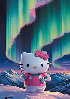 Hello Kitty under Aurora Borealis
