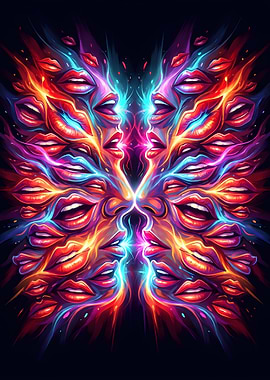 Kaleidoscopic Lips Abstract Digital Art