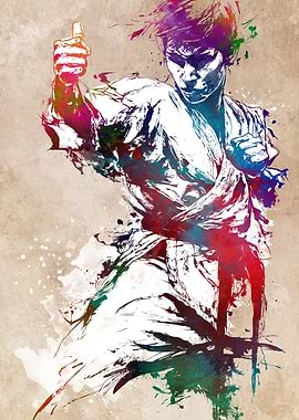 Karate Fighter Watercolor Art