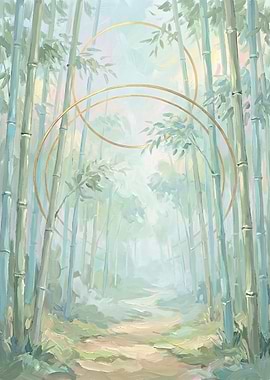 Japanese Landscape Pastel Art – Pastel Bamboo Forest Path