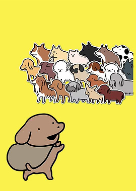 Cartoon Dog with Many Dog Breeds