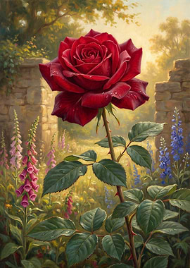 Red Rose in Garden Painting