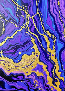 Abstract Purple and Gold Fluid Art
