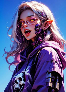 k Elf Girl with Skull Hoodie