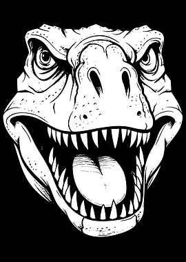 Tyrannosaurus Rex Head Black and White