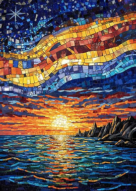 Mosaic Sunset Over Water