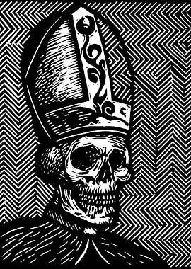 Skull in Mitre with Zigzag Background