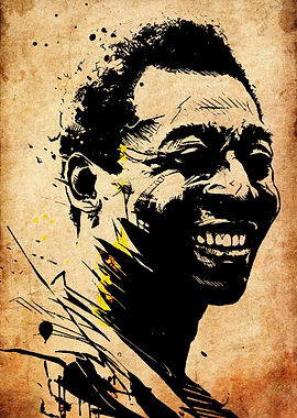 Pele Portrait - Black and Yellow