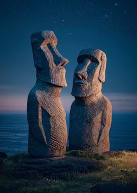 Moai Statues Under Starry Night Sky