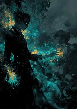 Ethereal Figure in Teal and Gold