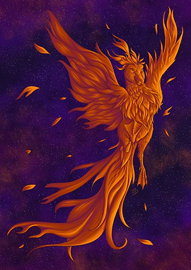 Golden Phoenixduck Rising in Starry Sky
