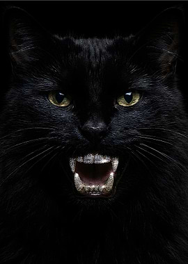 Black Cat with Diamond Teeth