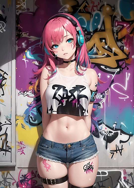 Anime Girl with Graffiti Background