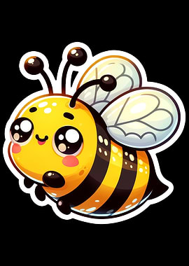 Cute Cartoon Bee Illustration on Black