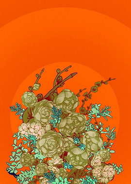 Floral Arrangement on Orange Background