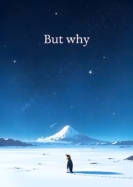 Penguin Under Starry Sky with Text