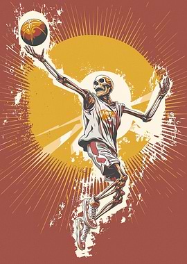 Skeleton Basketball Player Dunking Art