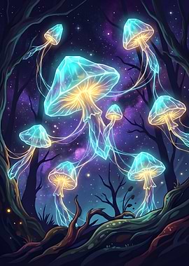 Glowing Mushroom Forest at Night