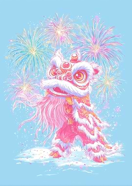 Chinese Lion Dance with Fireworks