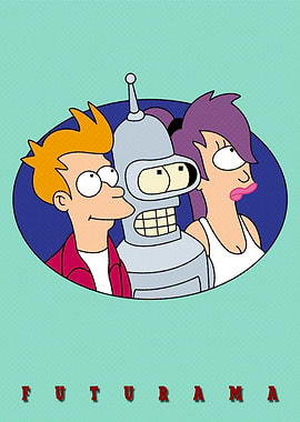 Futurama characters: Fry, Bender, Leela