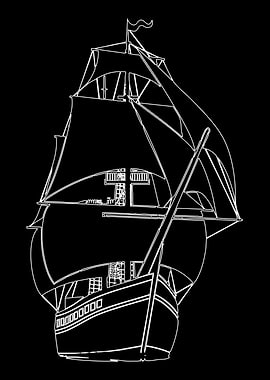 White Outline of a Sailing Ship