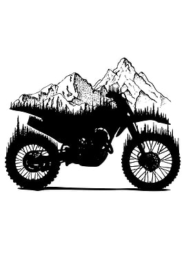 Motorcycle and Mountain Landscape Silhouette