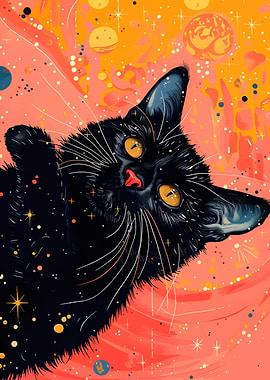 Cosmic Black Cat Illustration