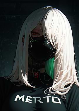Cyberpunk Girl with Mask and White Hair