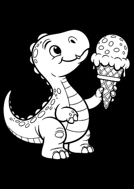 Dinosaur with Ice Cream Coloring Page