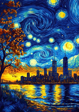 Starry Night New York City Skyline