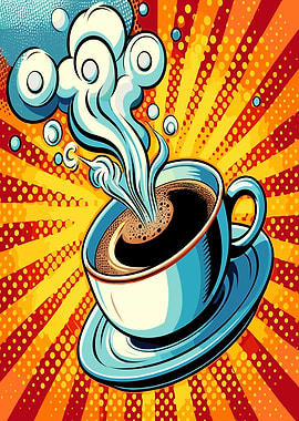 Steaming Coffee Cup Pop Art