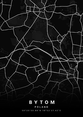 Bytom Poland Black and White Map