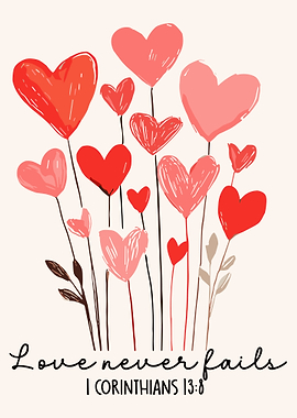 Heart Balloon Bouquet Poster, Romantic Love Wall Art Print, Pink Red Hearts Illustration