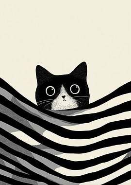 Peeking Cat in Stripes Illustration