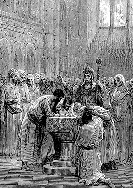 Baptism of Infidels Gustave Dore Crusades Engraving