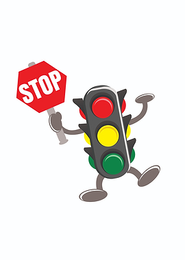 Cartoon Traffic Light with Stop Sign