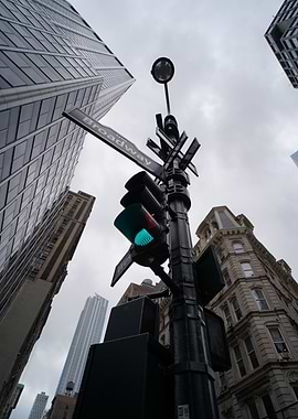 Broadway street sign and traffic light