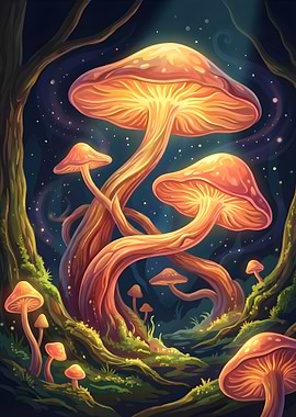 Glowing Mushroom Forest Digital Art